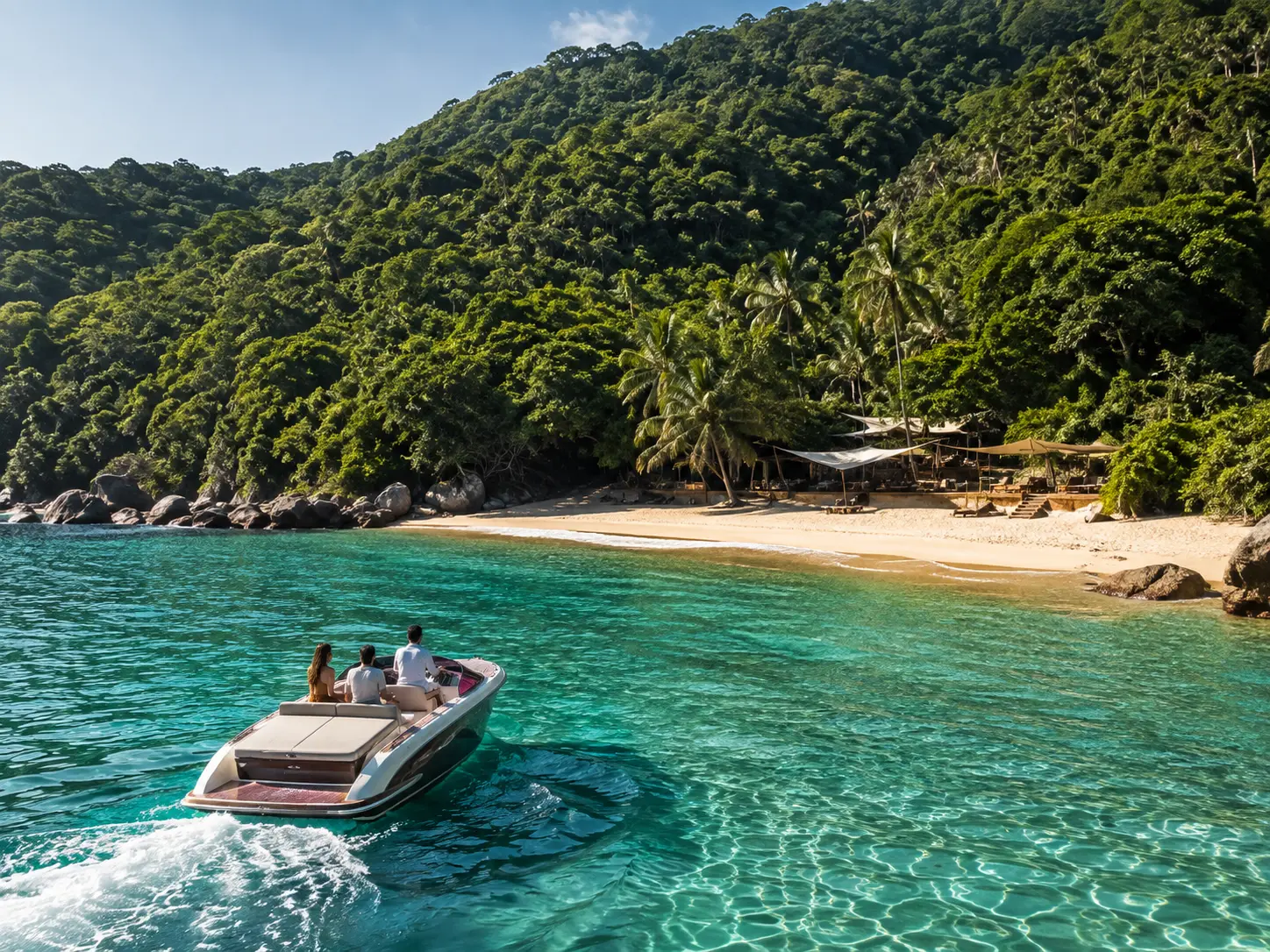 Transfer náutico privado hacia una playa de la costa sur de Puerto Vallarta